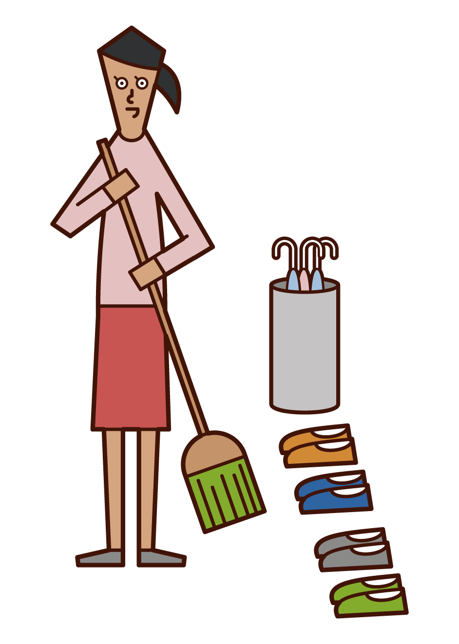 玄関の掃除をする人 女性 のイラスト フリーイラスト素材 Kukukeke ククケケ