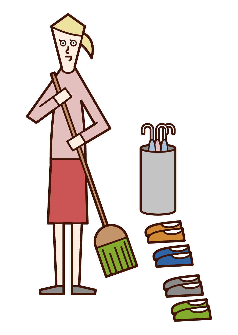 玄関の掃除をする人 女性 のイラスト フリーイラスト素材集 Kukukeke