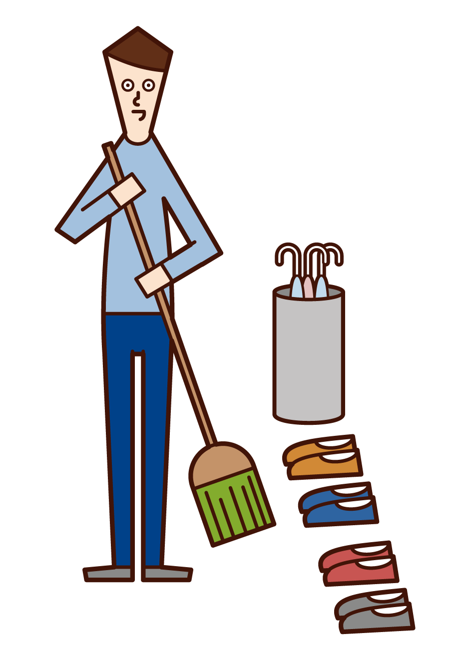 Illustration of a man cleaning the entrance