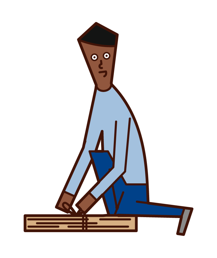 Illustration of a person (man) who wears cardboard and put it out in garbage