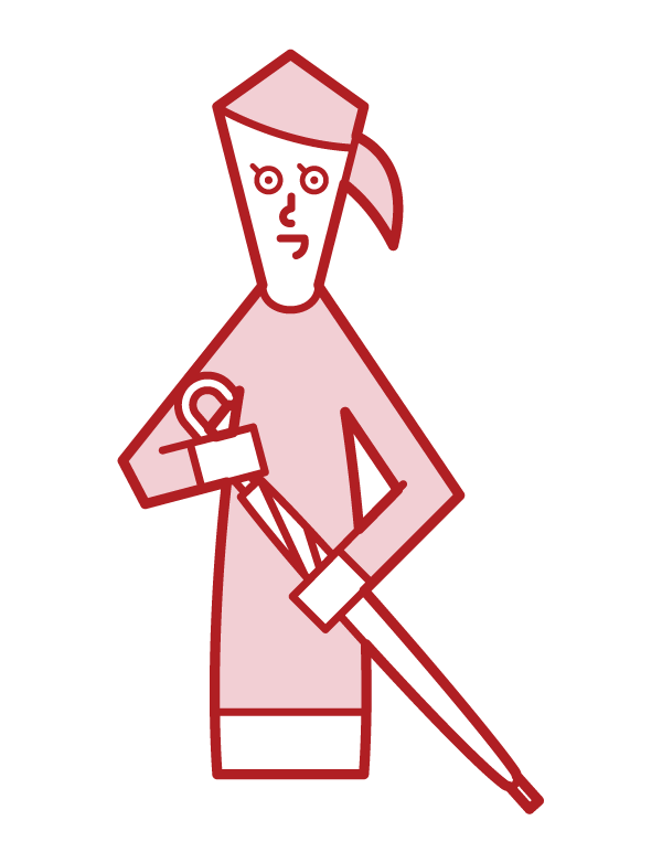 Illustration of a woman folding an umbrella