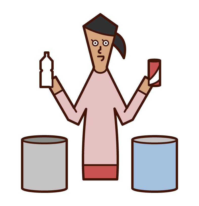 Illustration of a woman who separates garbage