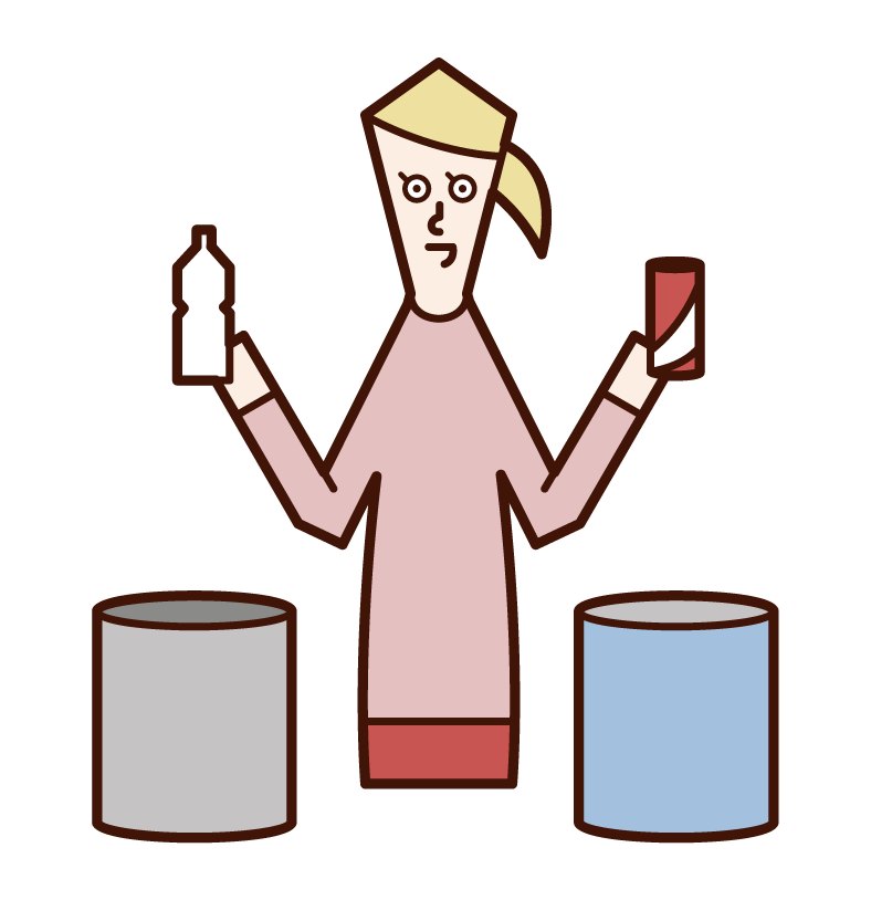 Illustration of a woman who separates garbage