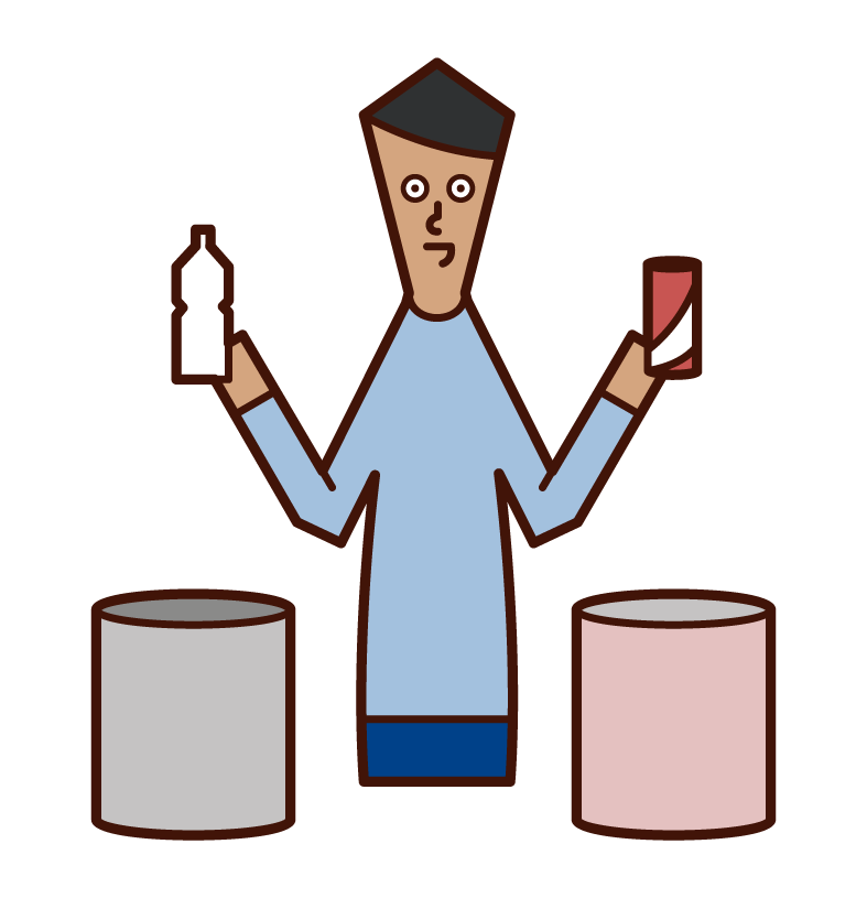 Illustration of a person (man) who separates garbage
