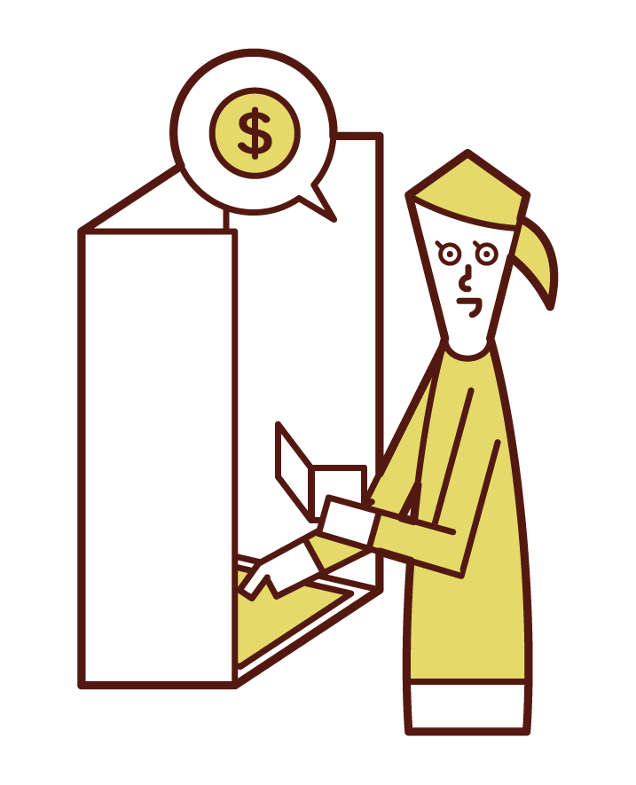 Illustration of a woman who pulls money at an ATM