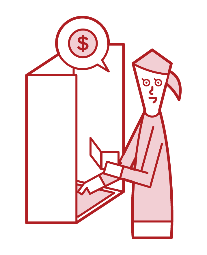 Illustration of a woman who pulls money at an ATM