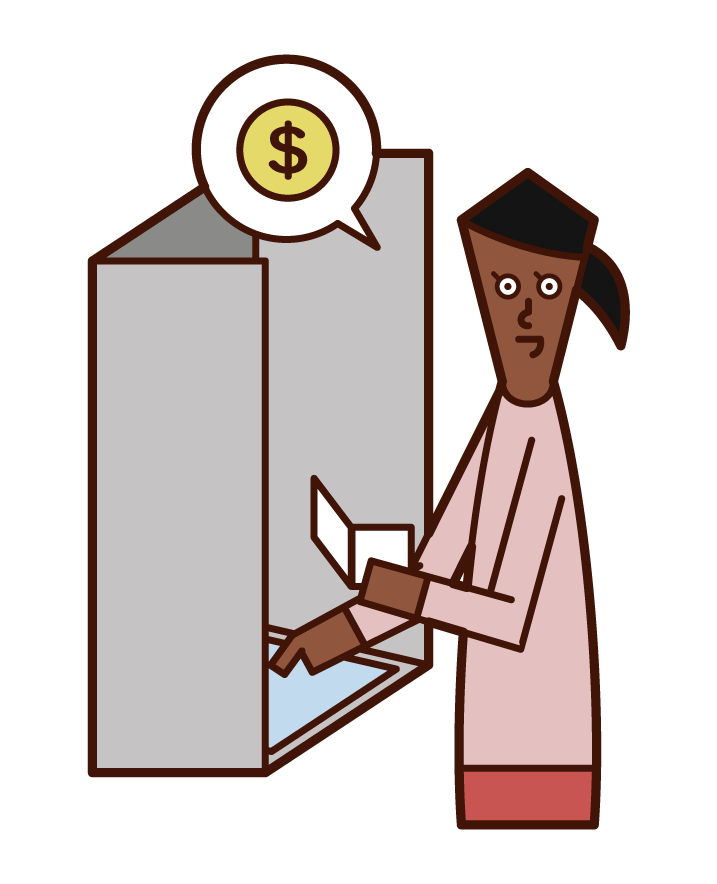 ATM에서 돈을 인출하는 사람 (여성)의 그림