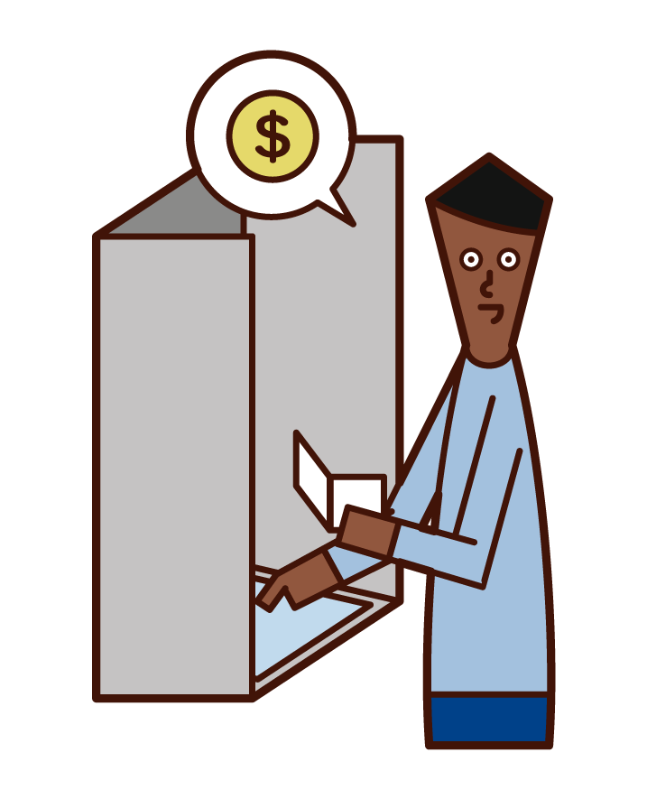 Illustration of a man who pulls money at an ATM