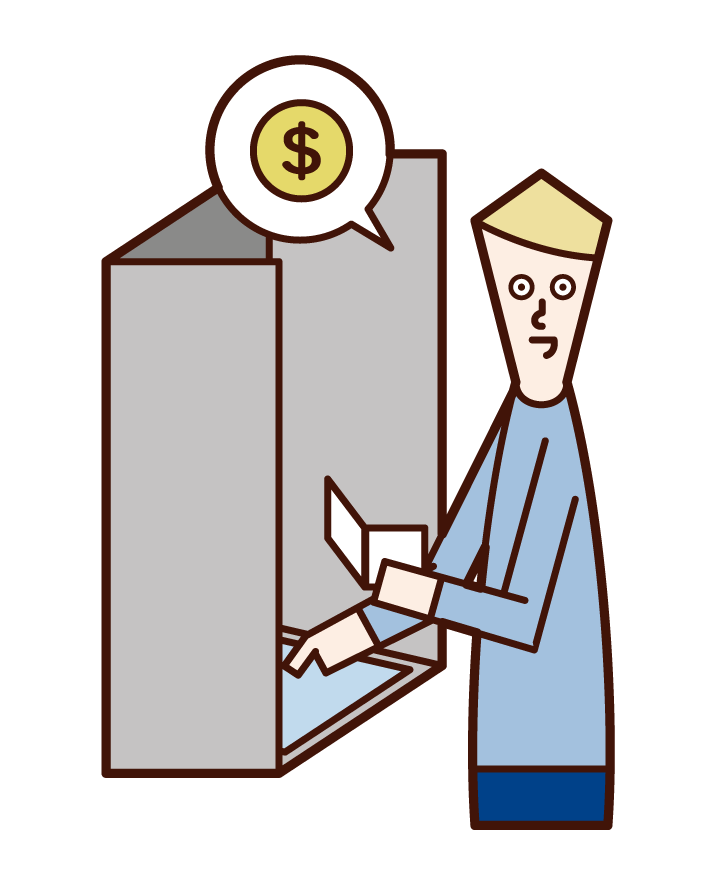 Illustration of a man who pulls money at an ATM