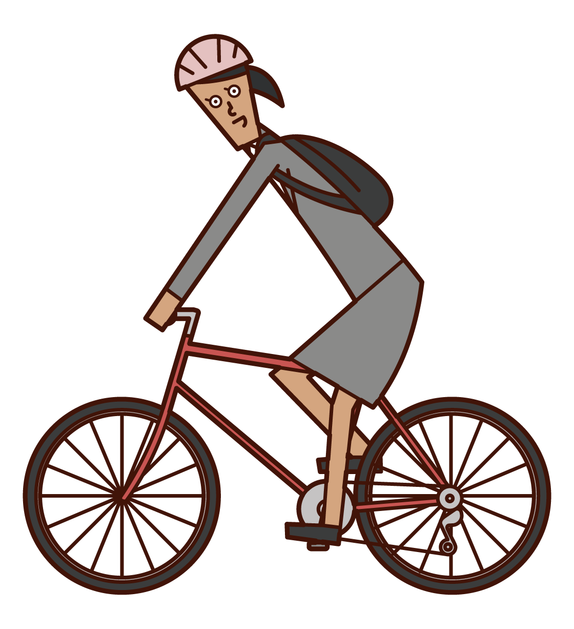 자전거로 출근하는 사람(여성)의 일러스트