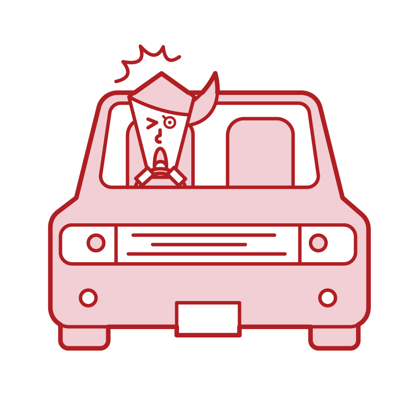 Illustration of a driver (woman) who is about to be injured