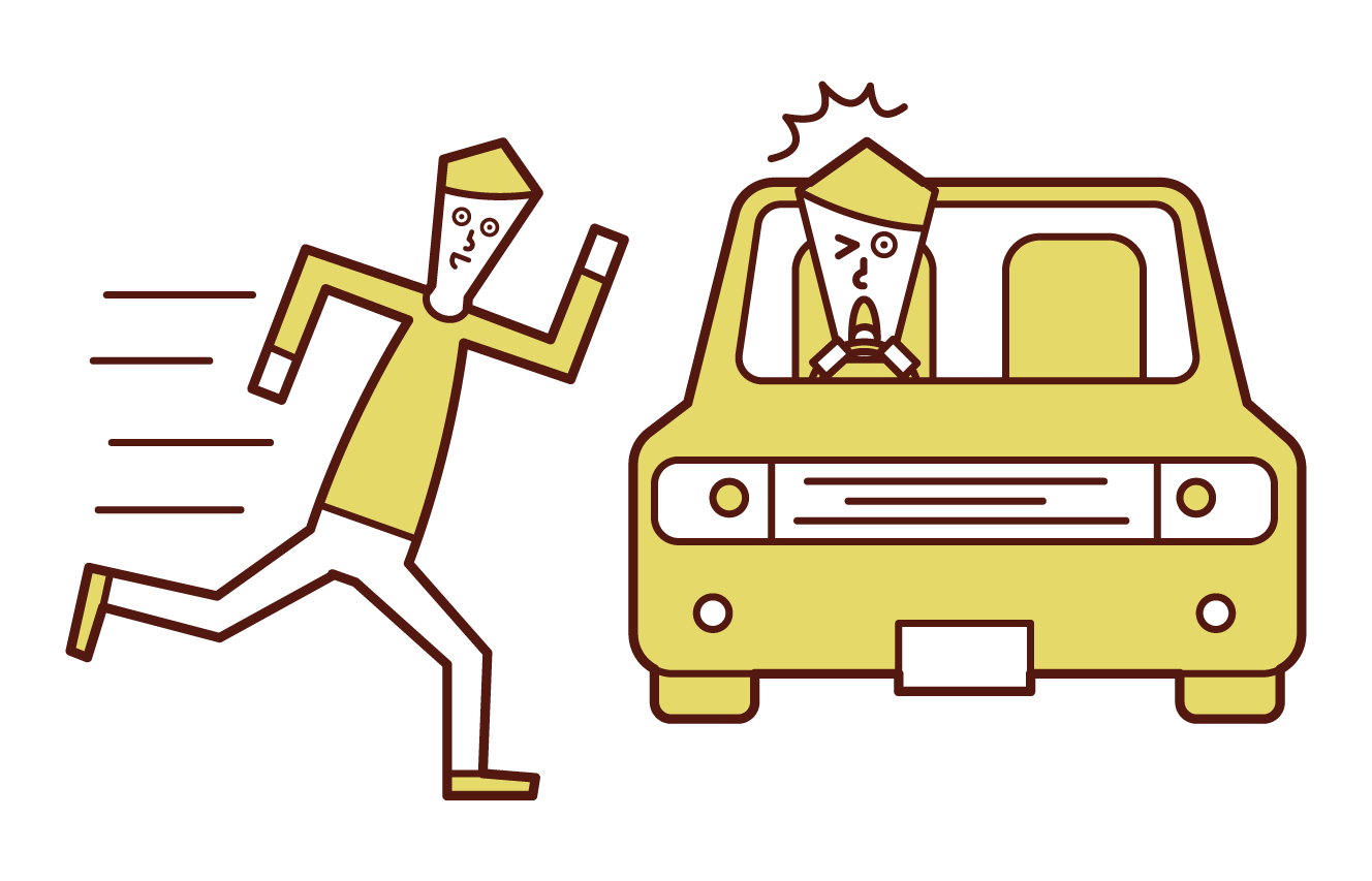 Illustration of a child (boy) jumping out in front of a car