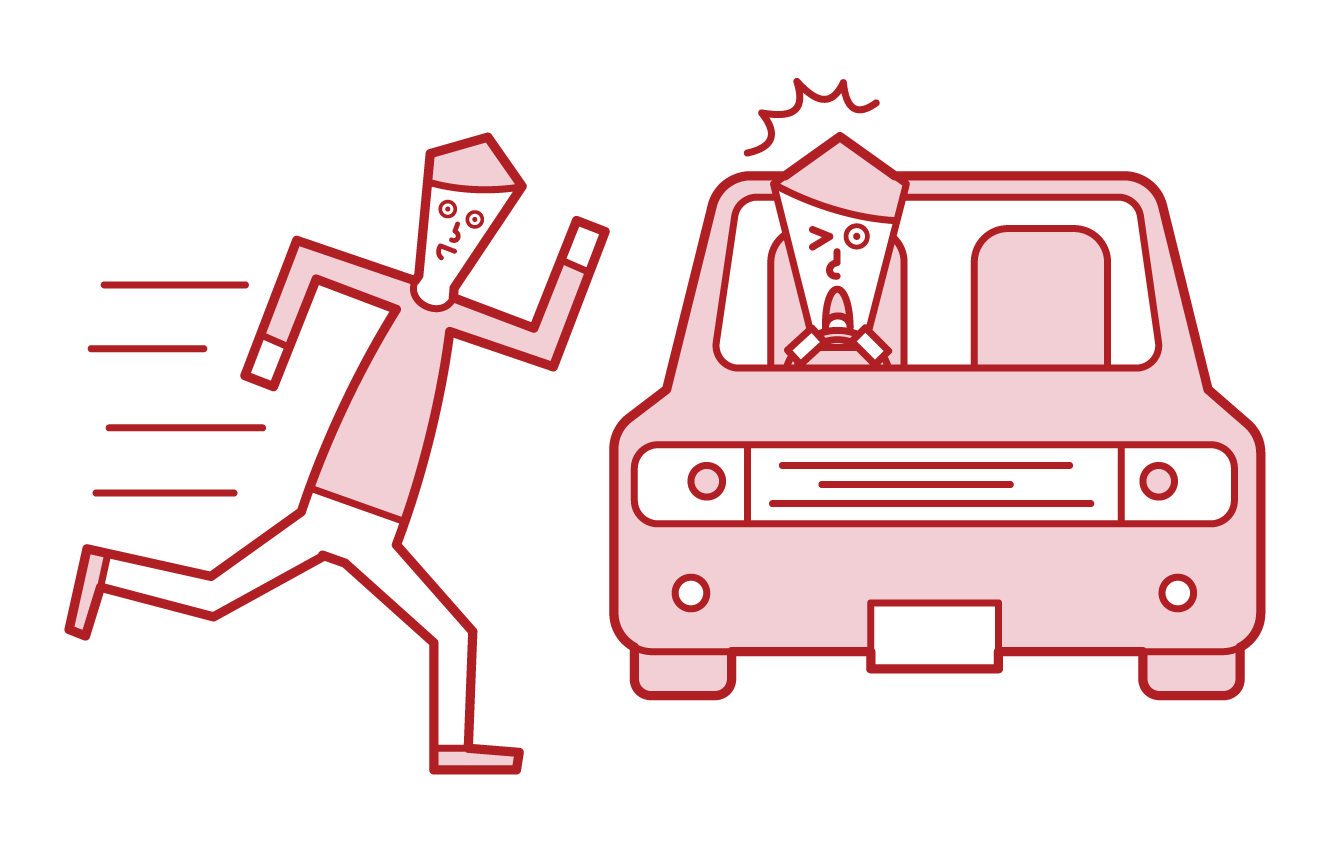 Illustration of a child (boy) jumping out in front of a car