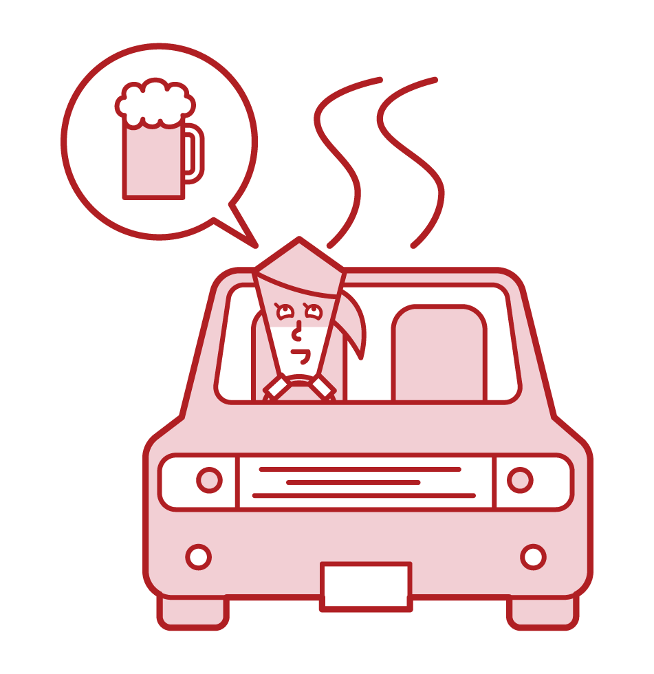 Illustration of a drunk driver (woman)