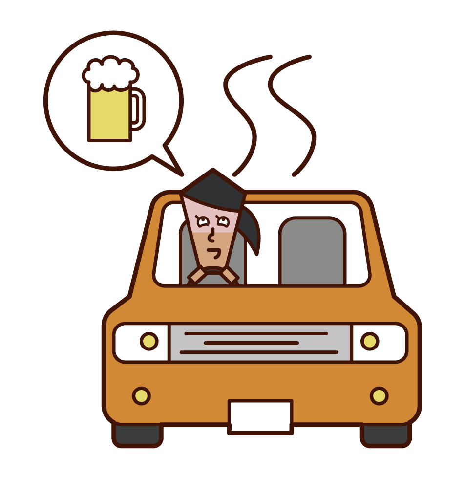 Illustration of a drunk driver (woman)
