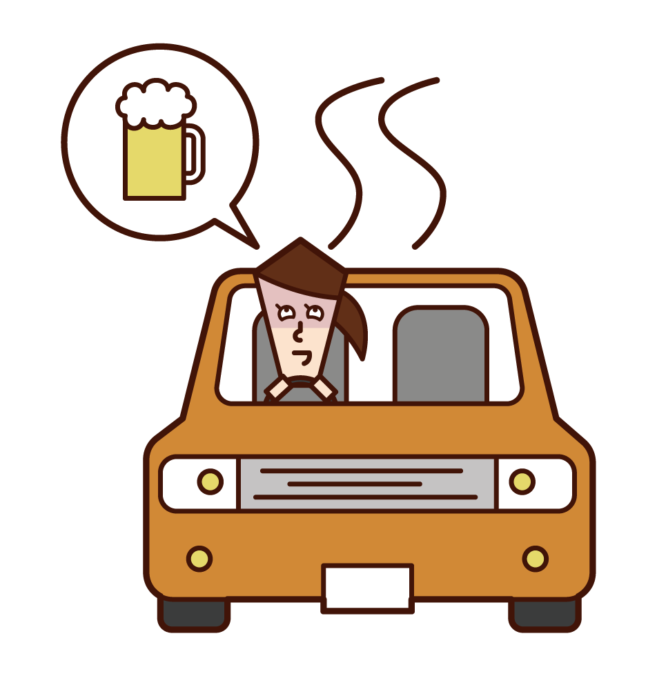 飲酒運転をする人（女性）のイラスト