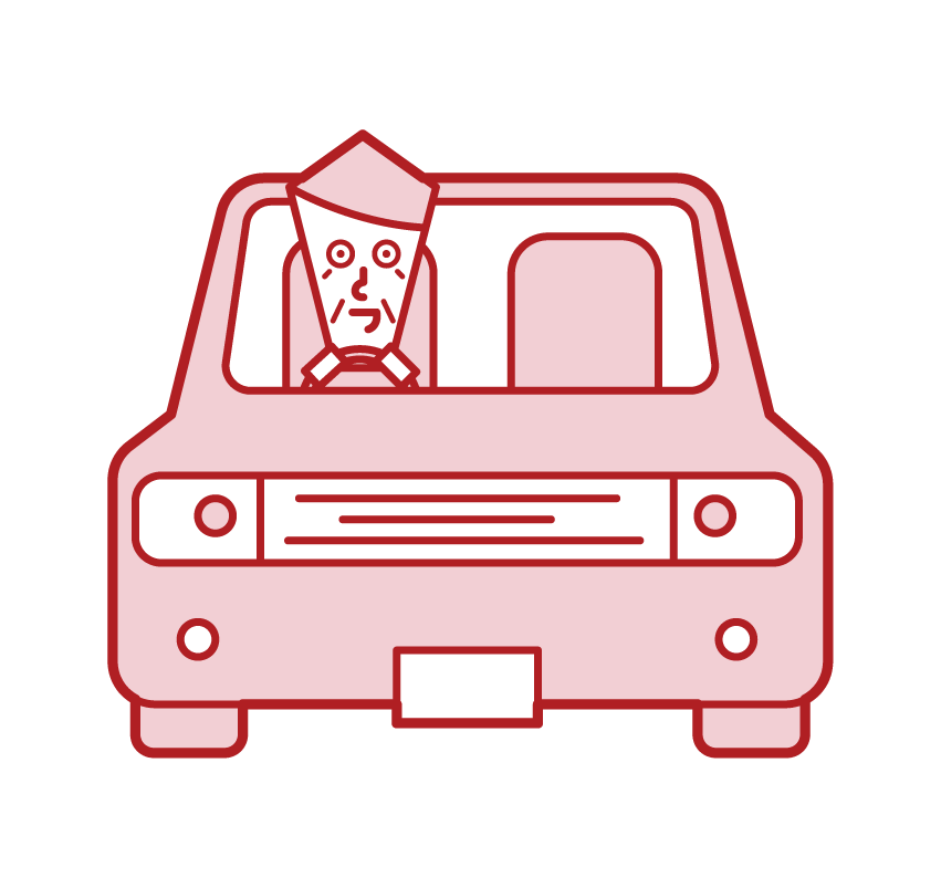 Illustration of a person (old man) driving a car