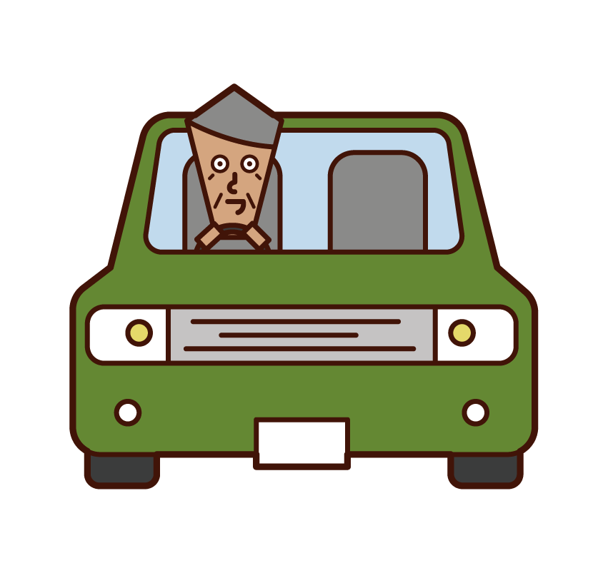 Illustration of a person (old man) driving a car