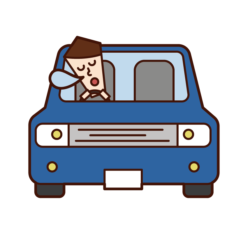 自動車で居眠り運転をする人（男性）のイラスト