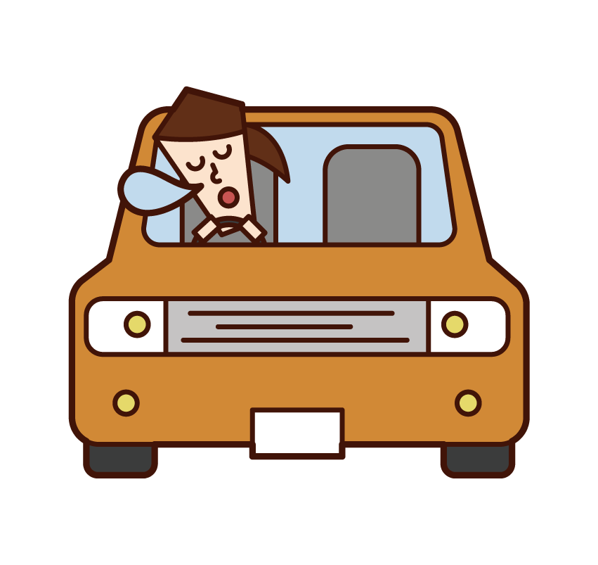 自動車で居眠り運転をする人（女性）のイラスト