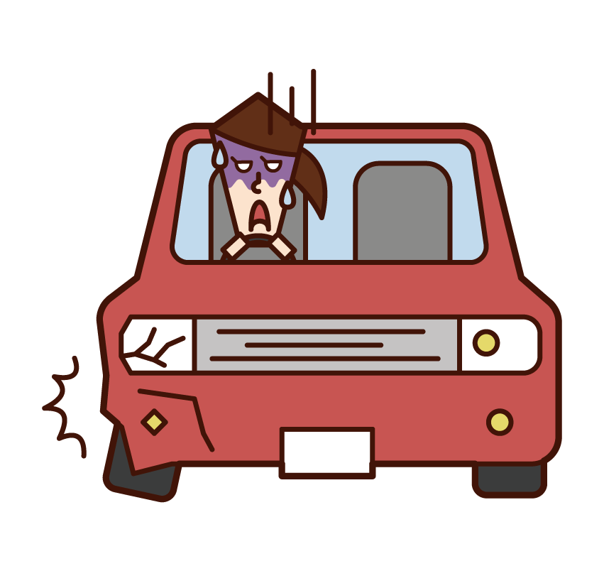 自動車で居眠り運転をする人（女性）のイラスト