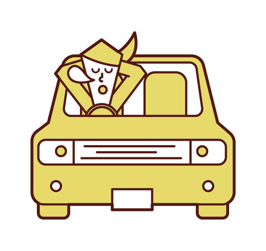 Illustration of a woman sleeping in a car