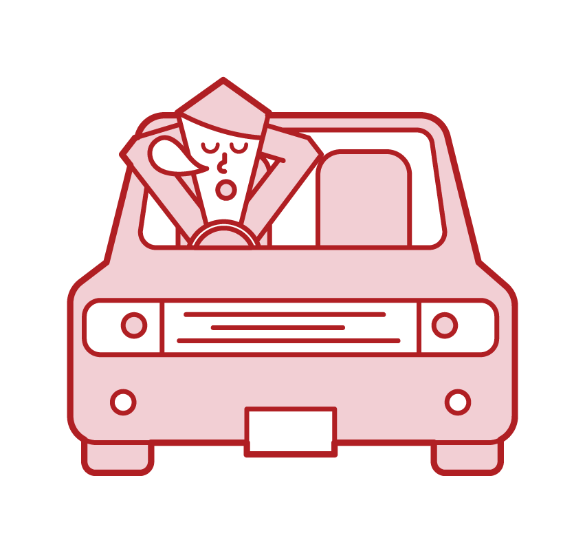 Illustration of a man sleeping in a car