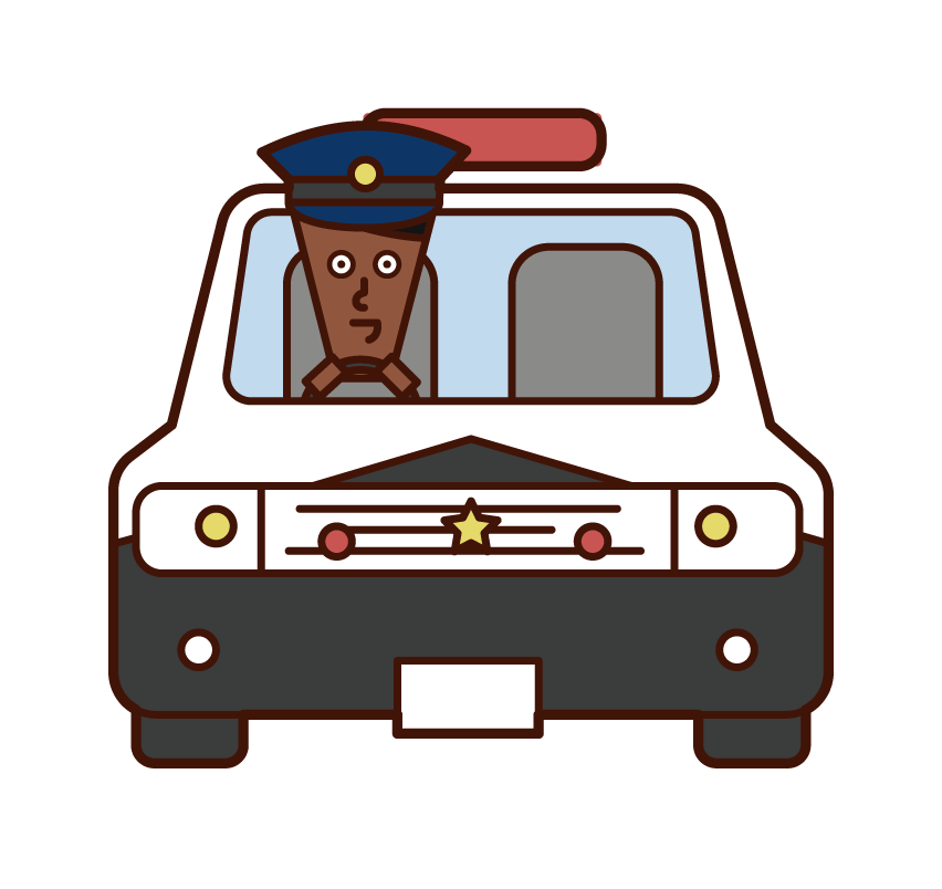 Illustration of police officer (man) driving a police car