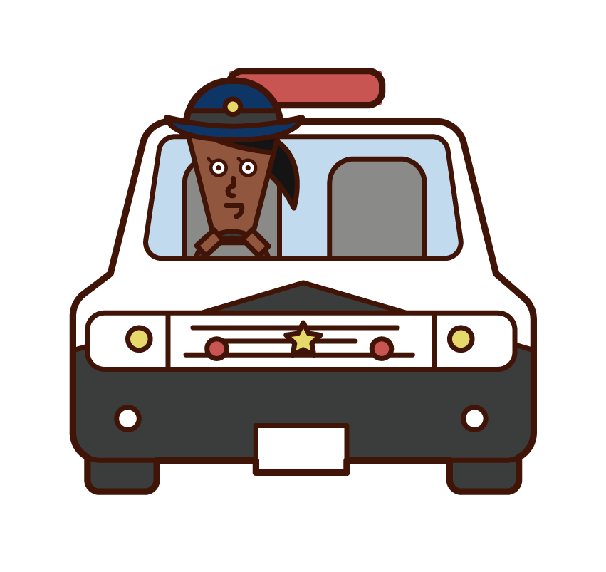 Illustration of police officer (woman) driving a police car