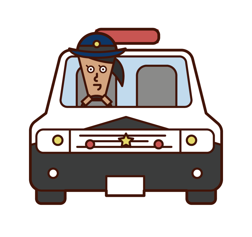 パトカーを運転する警察官（女性）のイラスト