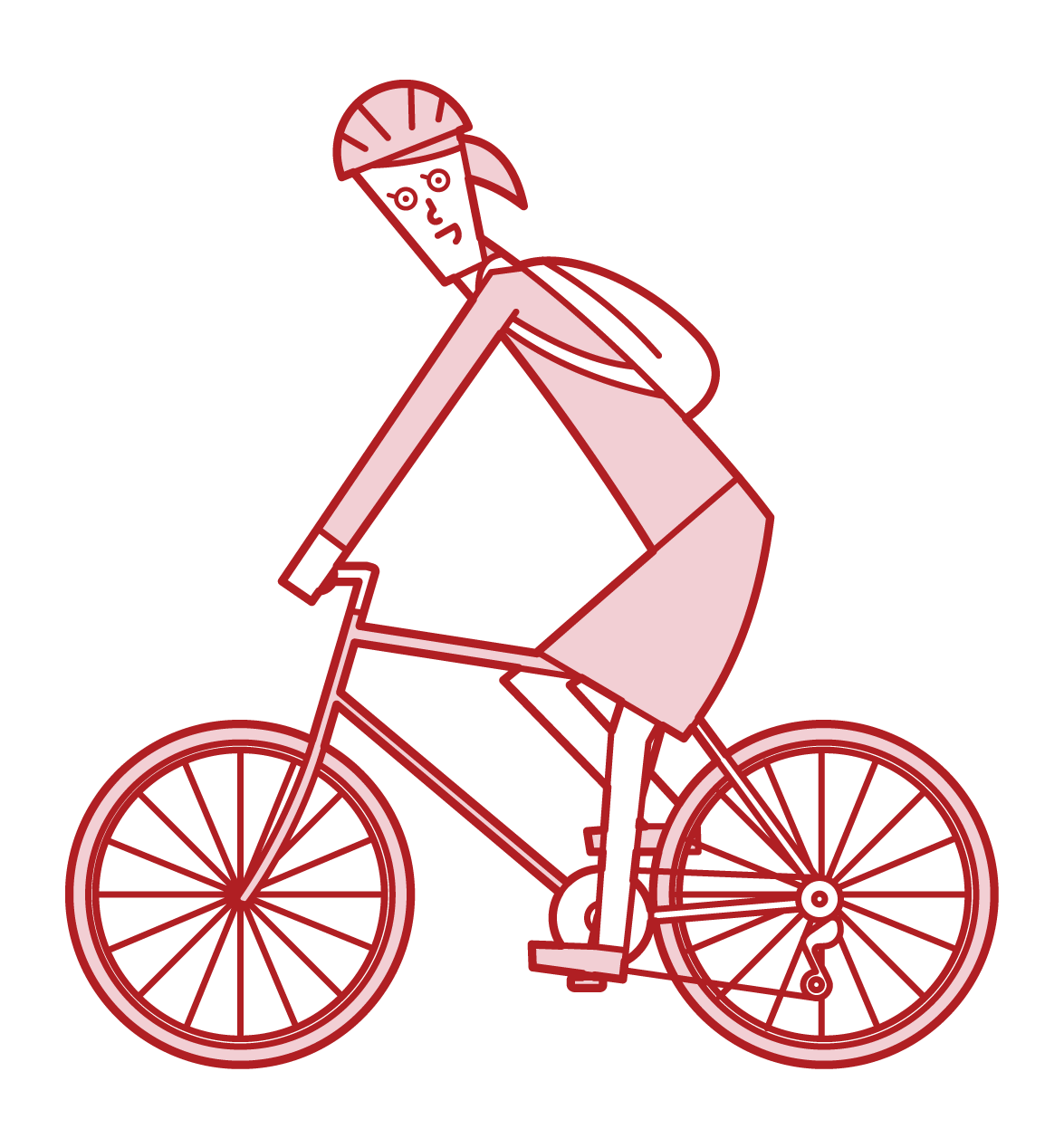 자전거로 출근하는 사람(여성)의 일러스트