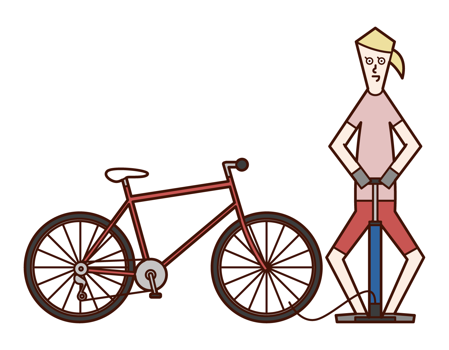 Illustration of a woman airing a bicycle tire