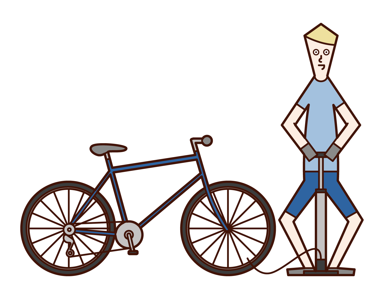 自転車のタイヤに空気を入れる人 男性 のイラスト フリーイラスト素材集 Kukukeke
