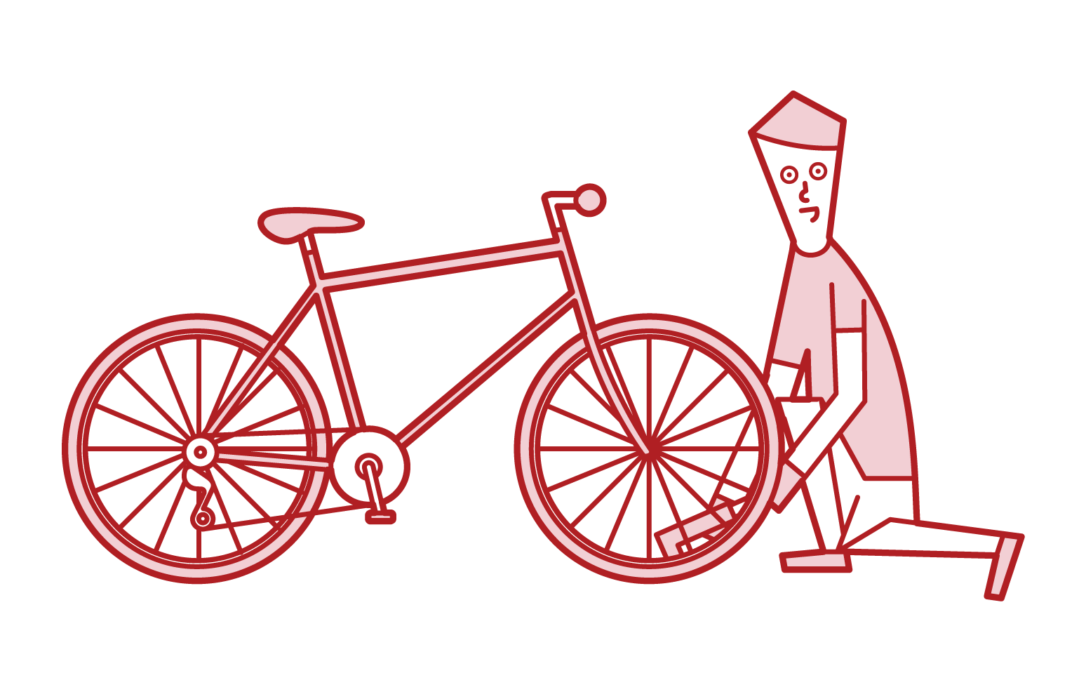 在自行車輪胎上放空氣的人（男性）的插圖