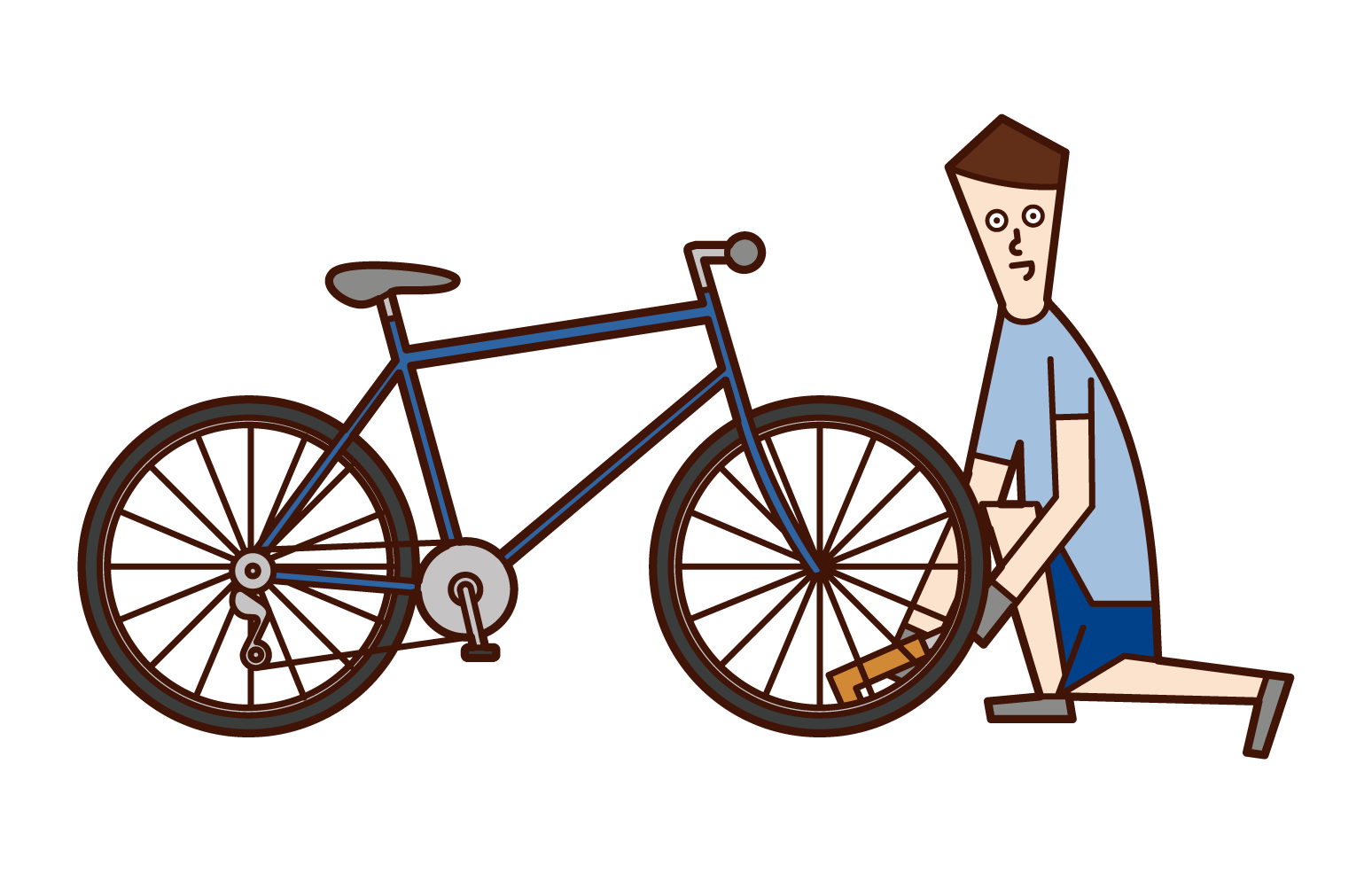 자전거 타이어에 공기를 넣은 사람(남성)의 일러스트