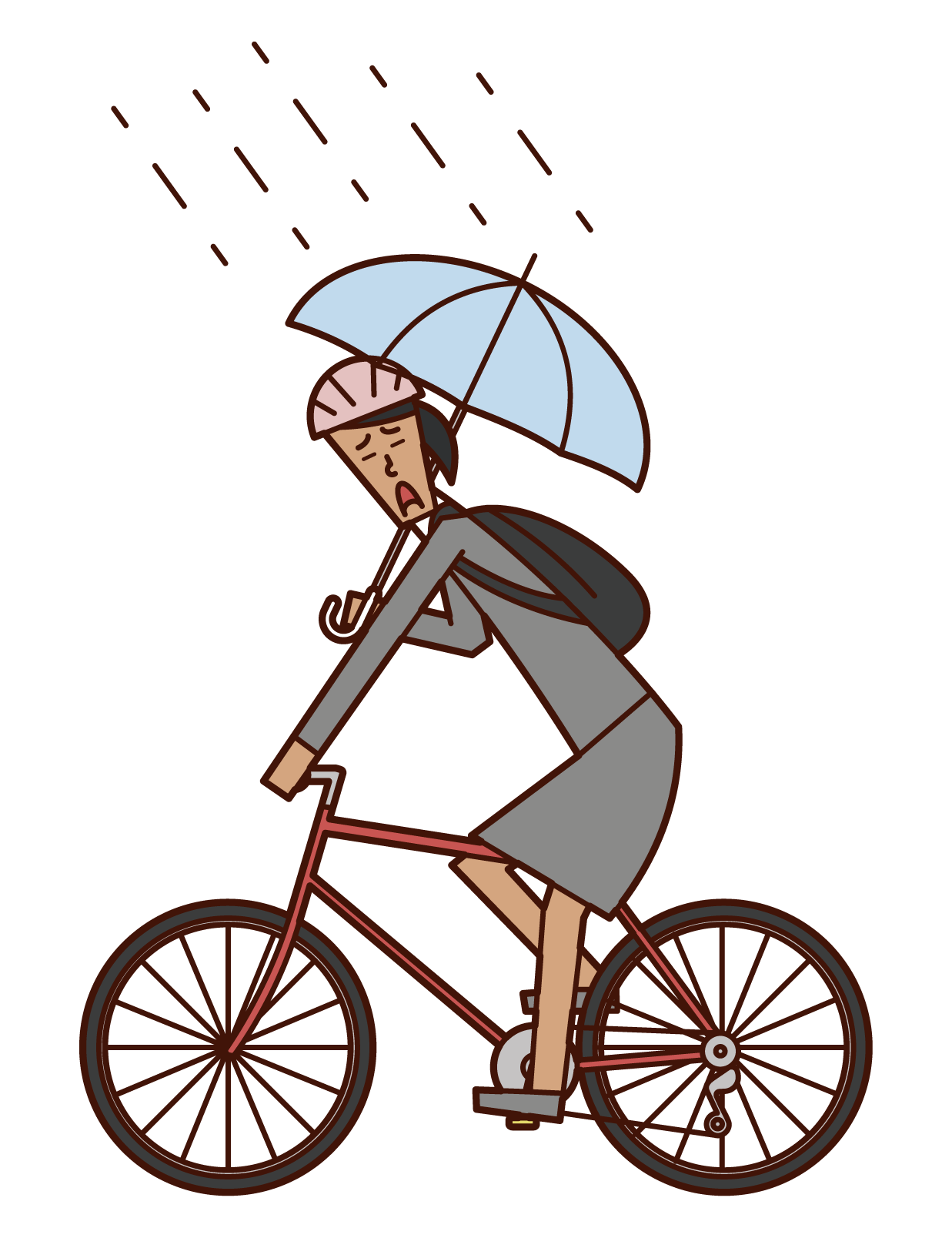 우산을 들고 자전거를 타는 사람(여성)의 일러스트