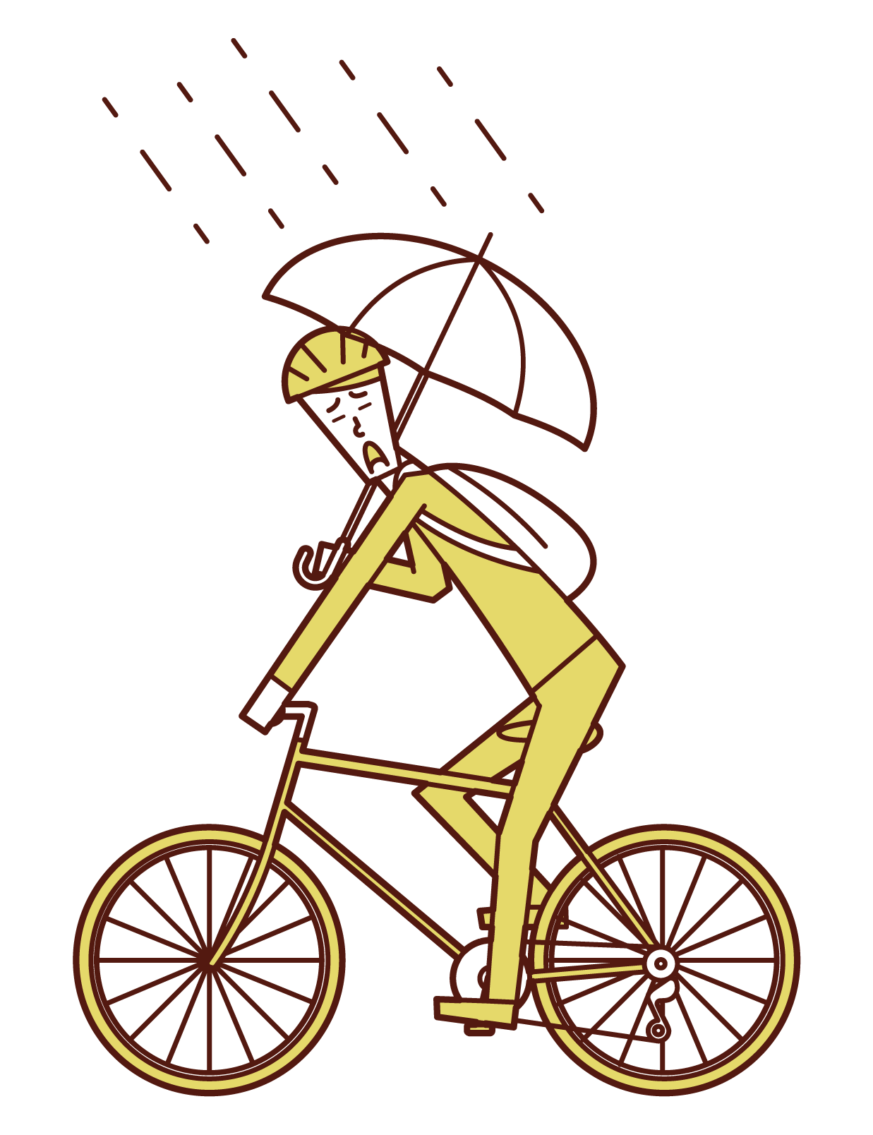 우산을 들고 있는 사람(남성)의 자전거 그림