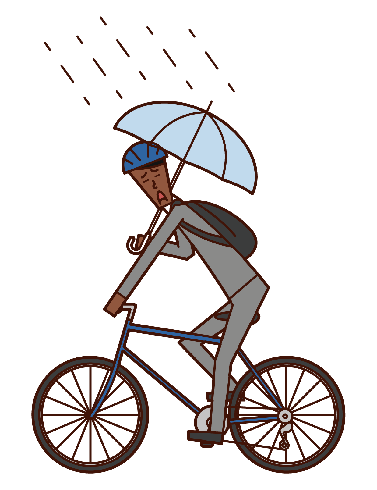 우산을 들고 있는 사람(남성)의 자전거 그림