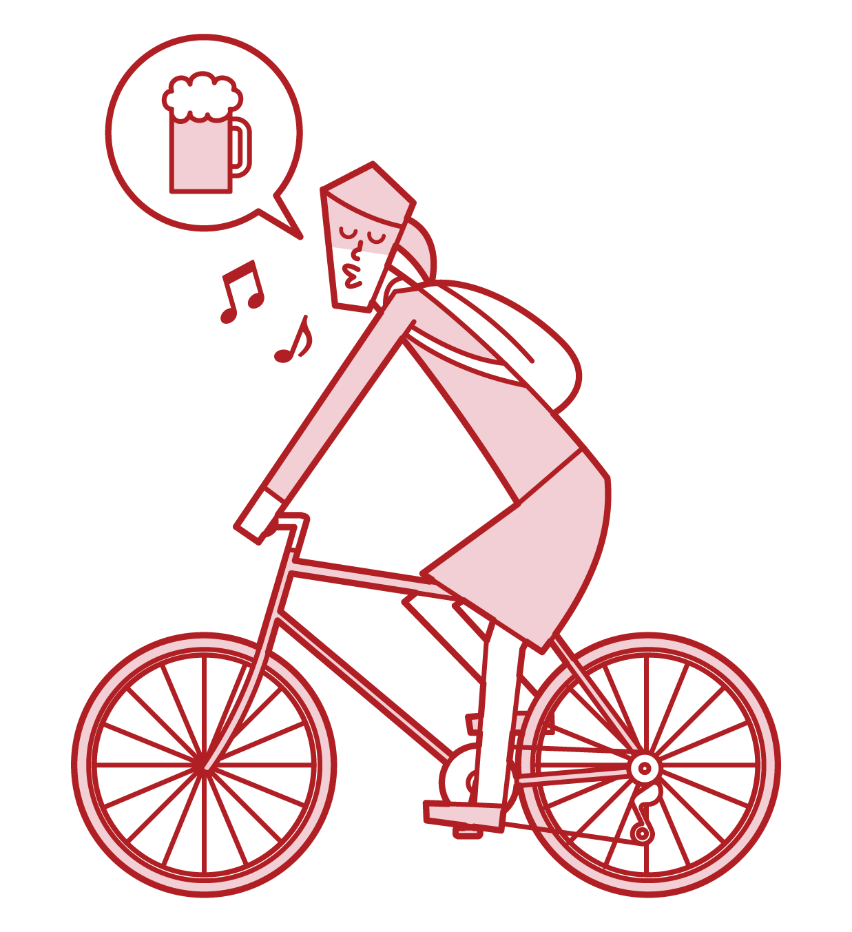 自転車で飲酒運転をする人（女性）のイラスト