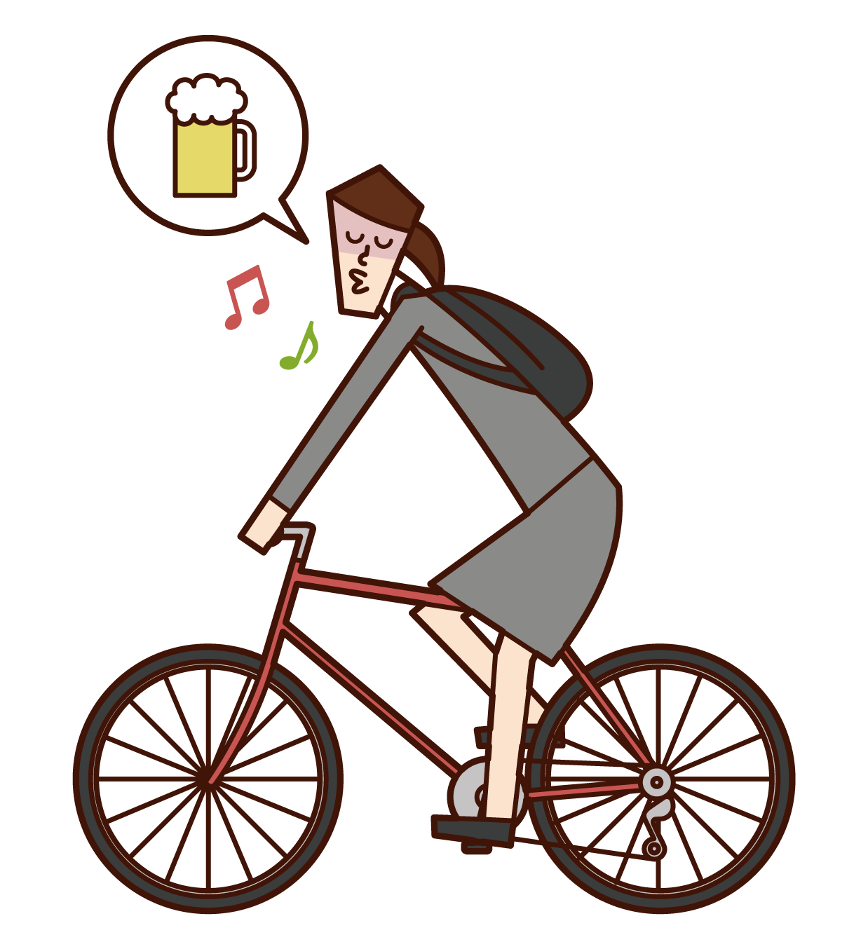 自転車で通勤する人（女性）のイラスト