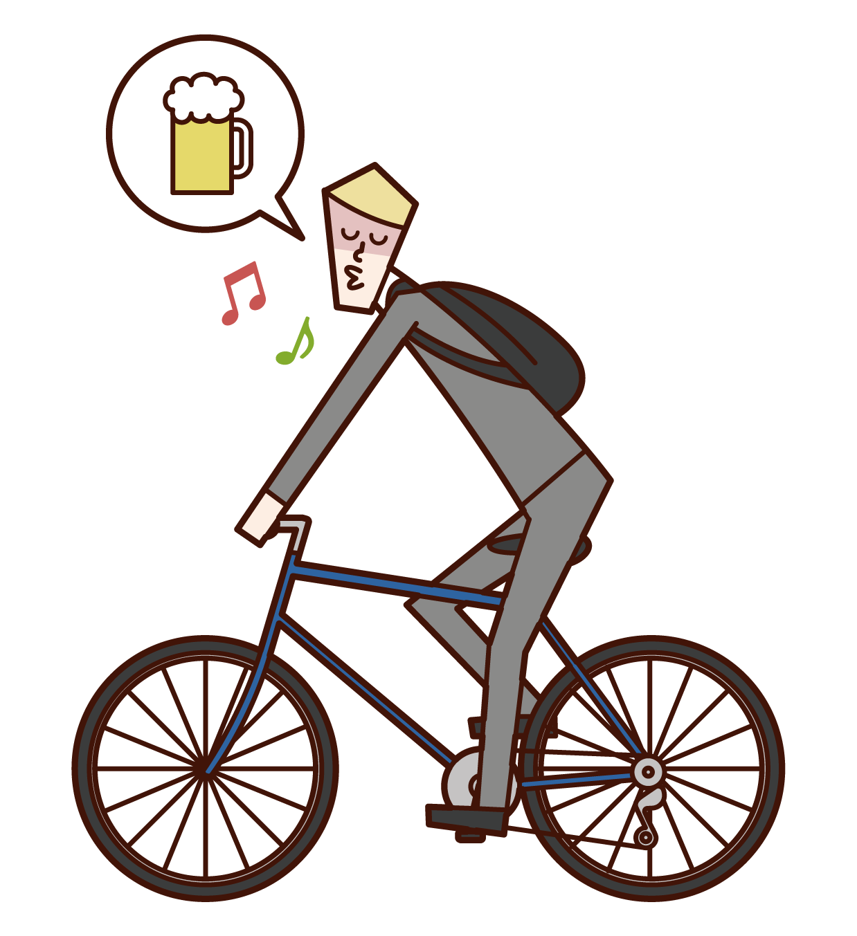 自転車で飲酒運転をする人（男性）のイラスト