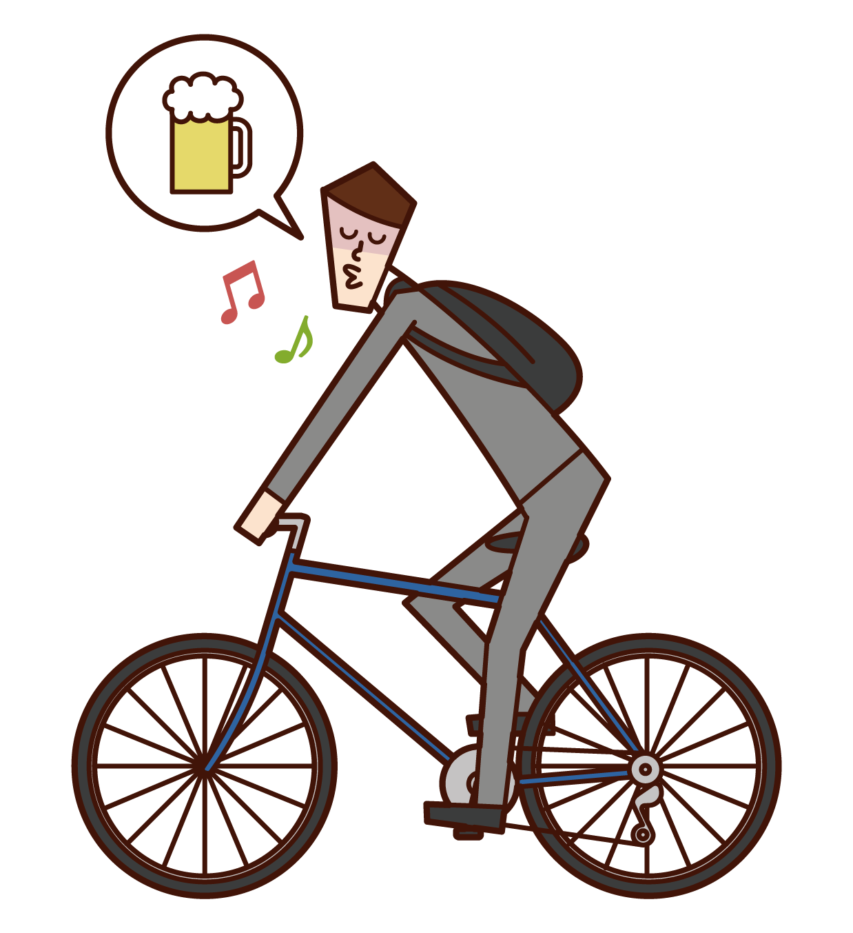 Illustration of a man driving a bicycle while holding an umbrella