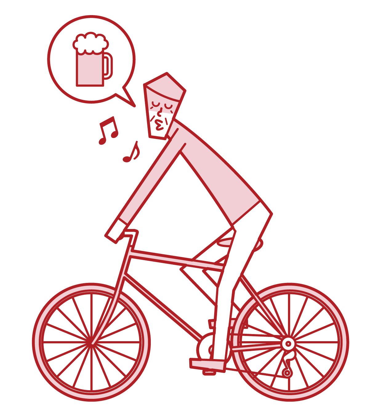自転車で飲酒運転をする人（おじいさん）のイラスト