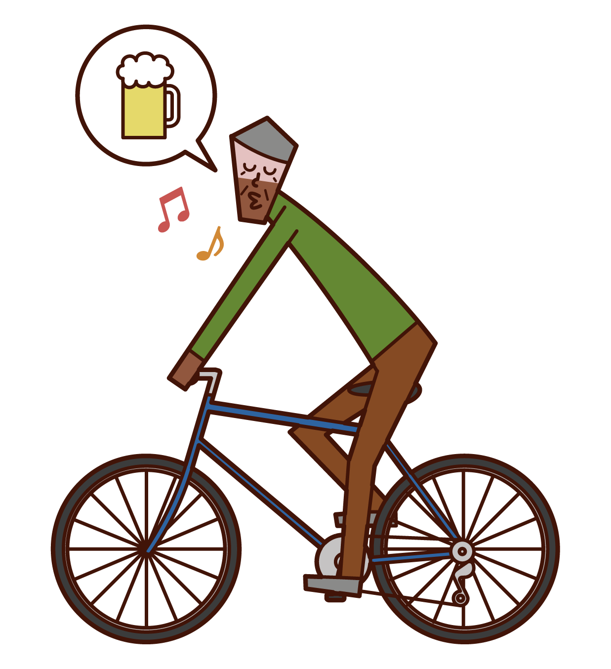 자전거를 타고 음주운전을 하는 사람(할아버지)의 일러스트