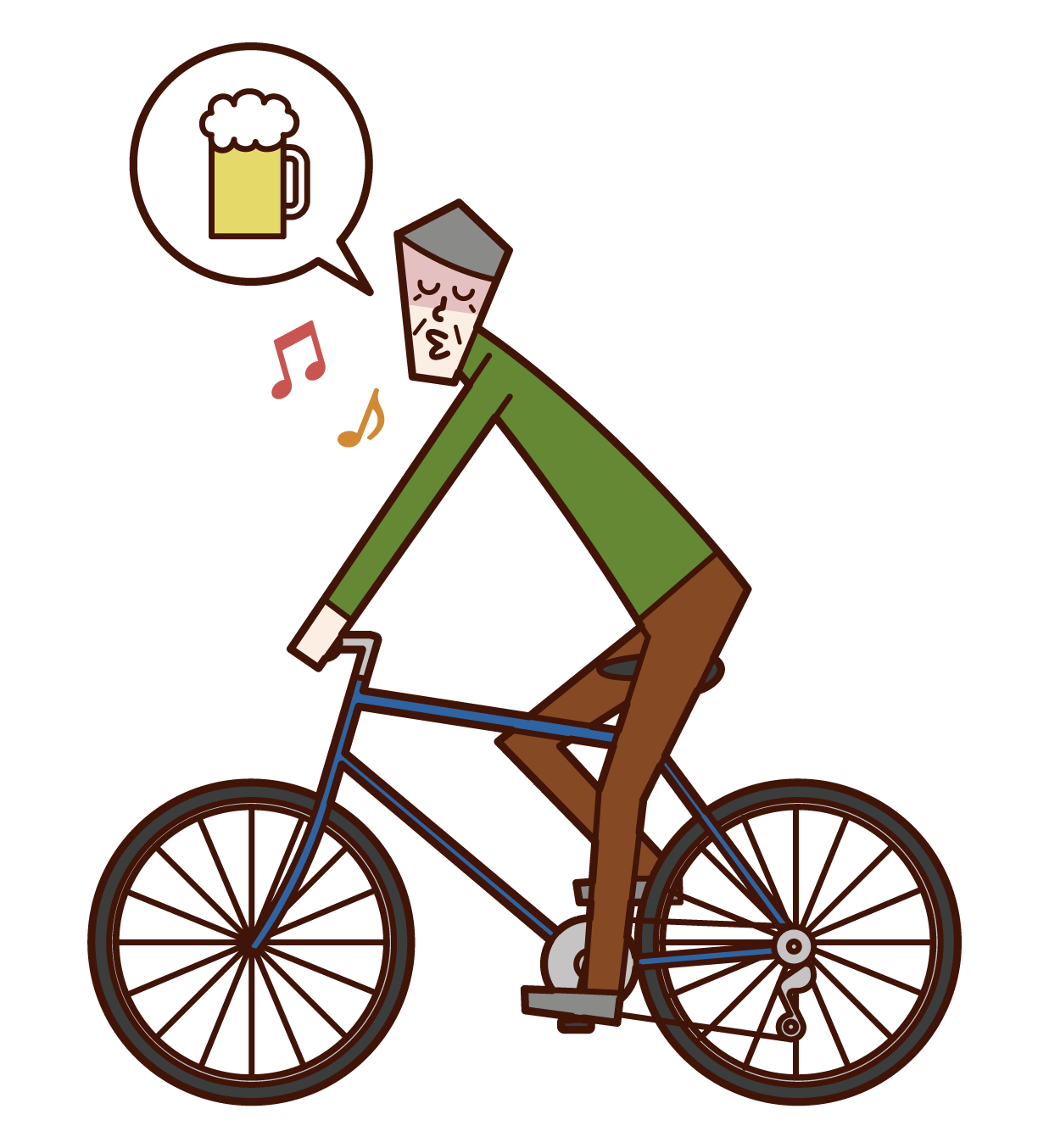自転車で飲酒運転をする人（おじいさん）のイラスト