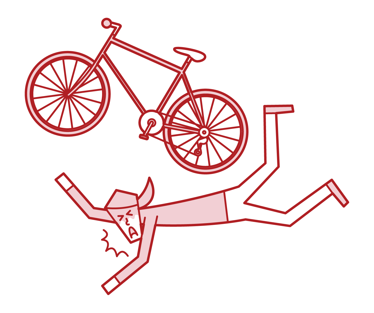 自転車で転倒する人（女性）のイラスト