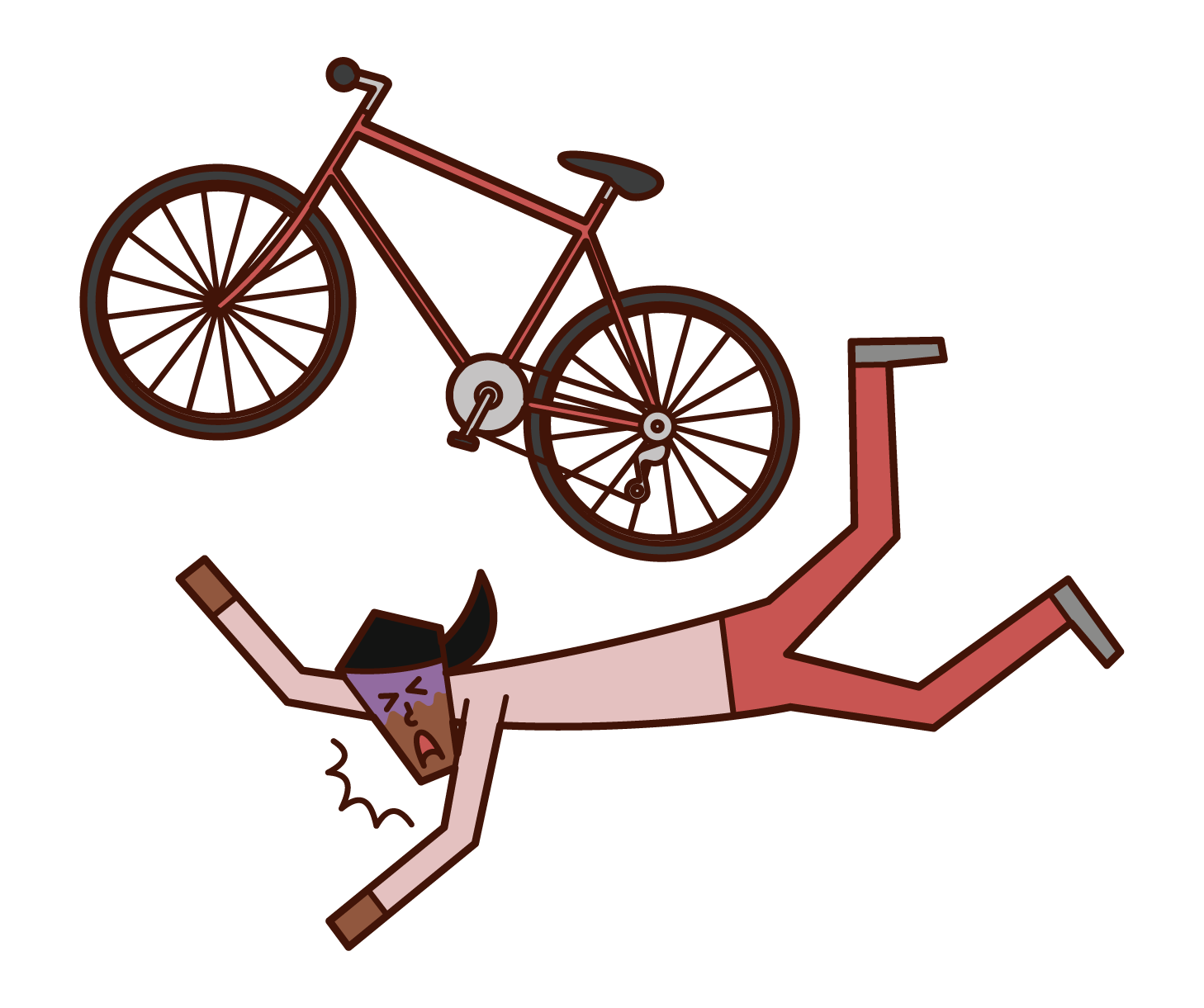 자전거를 타고 넘어진 사람(여성)의 일러스트