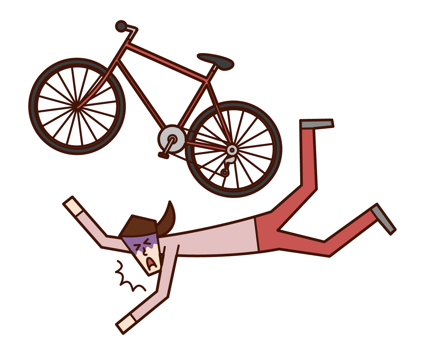 Illustration of a woman falling over on a bicycle