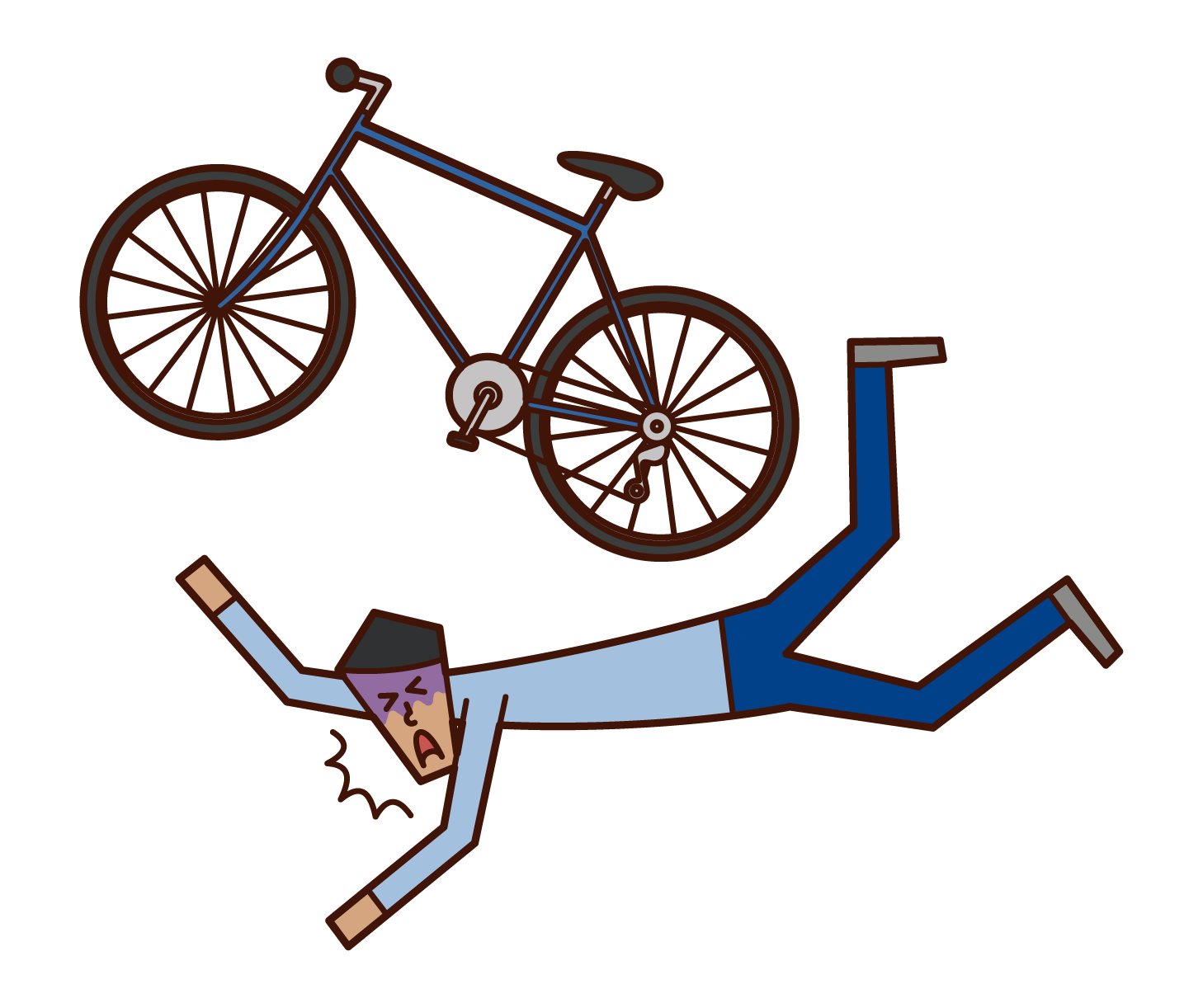 騎自行車摔倒的人（男性）的插圖