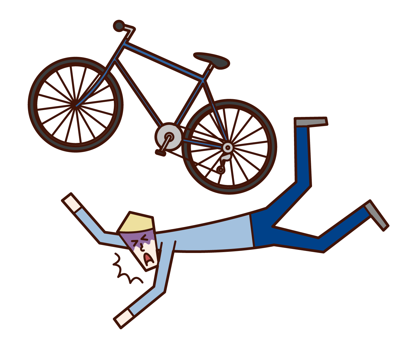 自転車で転倒する人（男性）のイラスト